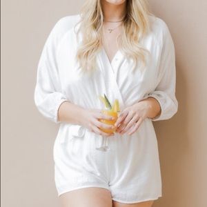 Pink Lily White Romper. Size 2XL